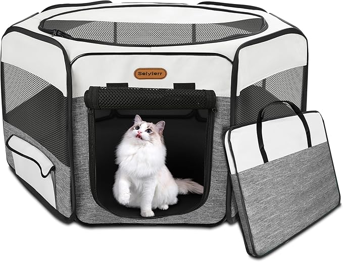 Puppy Playpen, 45" Portable Dog Playpen, Pet Playpen for Dogs Cats, Pop Up Playpen and Exercise Play Pen Dog Tent Indoor/ Outdoor, Removable Shade Cover
