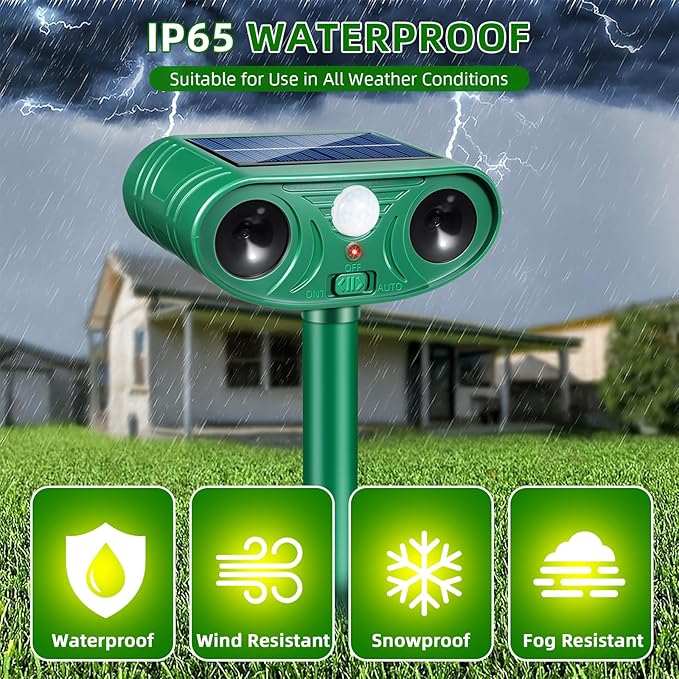 2026 Solar Animal Repellent Outdoor&Cat Repellent Outdoor with Motion Deer Repellent Devices Ultrasonic Cat Deterrent Fox Raccoon Squirrel Rabbit Coyote Deterrent for Farm Orchard Garden 4 PCS