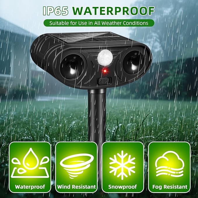 2026 Solar Ultrasonic Racoon Fortress Pro, Deer Cat Repellent Devices Animal Repeller Squirrel Rabbit Deterrent Outdoor with Motion Sensor to Scare Dog Skunk Out of Garden Yard(4Pack)