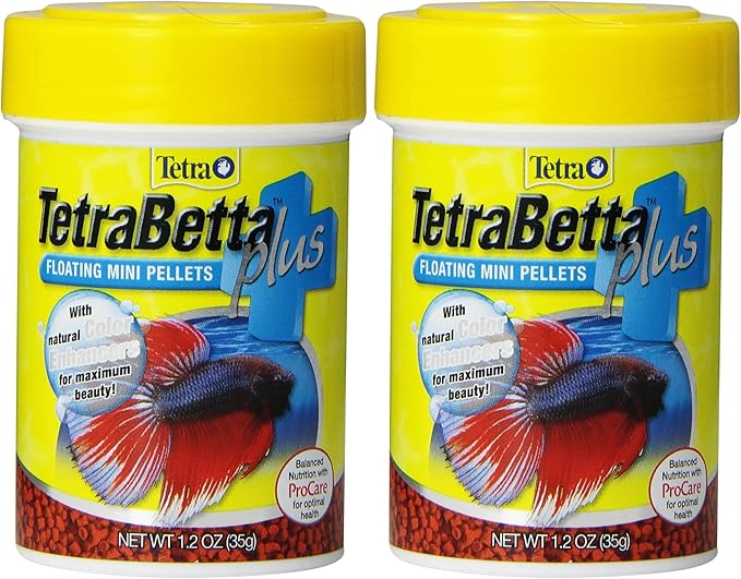 Tetra TetraBetta Plus Floating Mini Pellets, Fish Food with Natural Color Enhancer, 1.2 Ounces (Pack of 2)