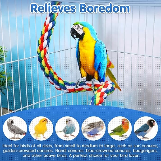 iplusmile Bird Rope Perch Swing & Climbing Toy - 40-Inch Extra Long Soft Spiral Colorful Cotton Rope for Parrots Cockatiels Parakeets Budgie Cage Accessories