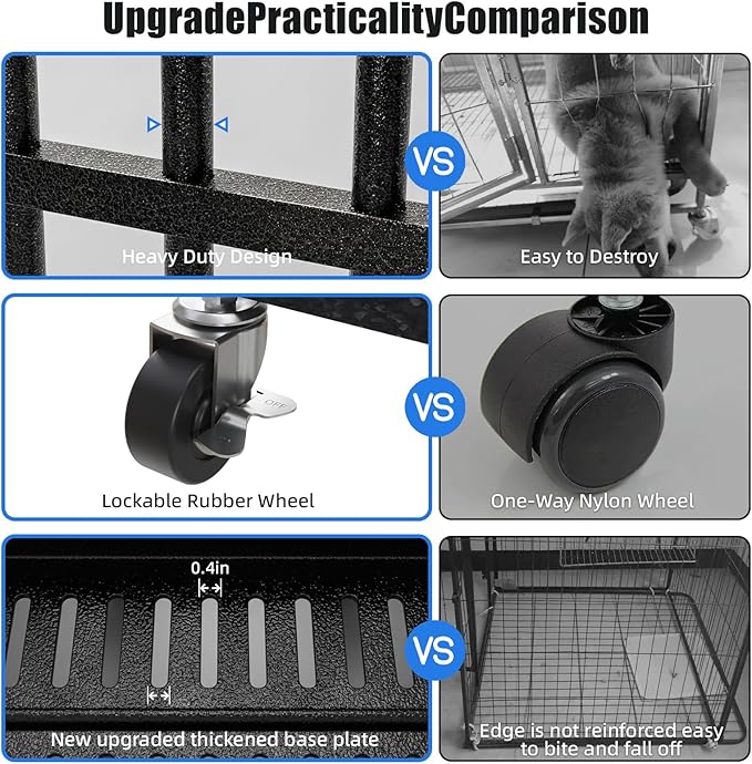 38 Inch Heavy Duty Indestructible Dog Crate, XL Steel Escape-Proof Kennel for Large Dogs, Double Door Design with 4 Locking Wheels & Reinforced Baseplate, Ideal for High-Anxiety Dogs