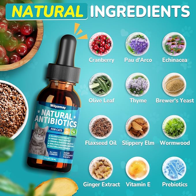 Antibiotics for Cats, Natural Antibiotic for Allergy Relief, Urinary Tract Health, Itch Relief & Digestion Care, Cat Allergy Relief for Cats, Cat Immune Support Supplement, 4 Fl Oz
