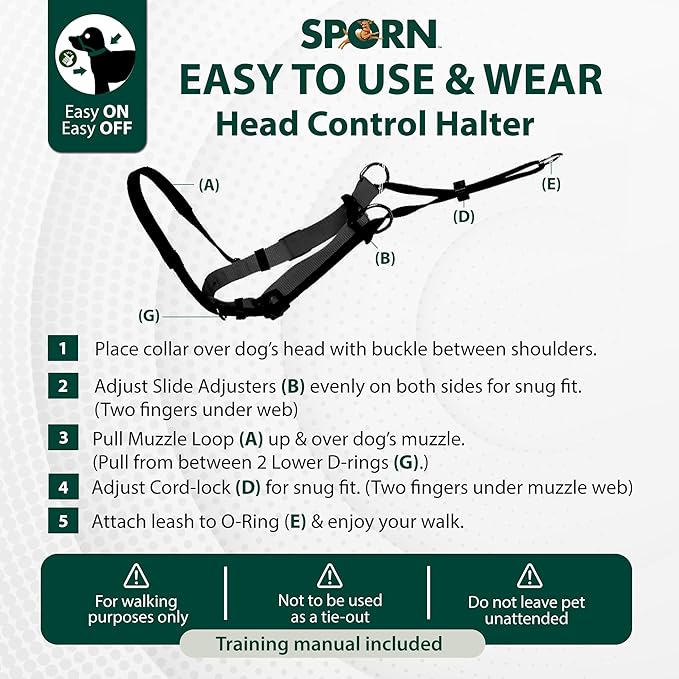 Sporn Medium Dog Head Halter for Dogs, Black Dog Stop Pulling Leash with Thick Muzzle Harness No Pull Head Collar for Dogs, Anti Pulling Collar for Comfort Face Harness