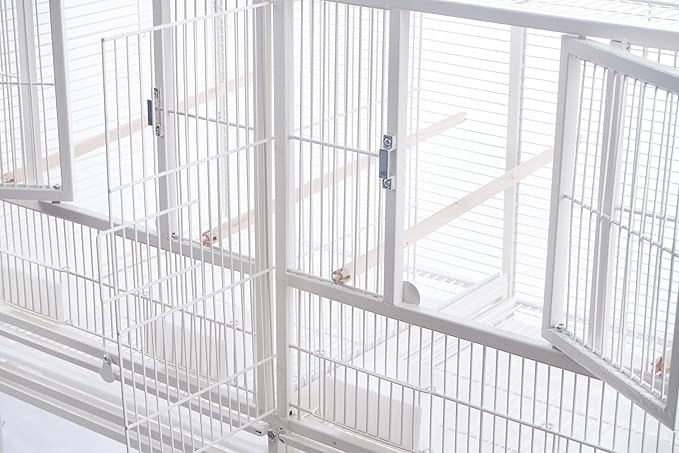 1F/2F/3F Stackable Center Divided Breeder Breeding Bird Flight Double Rolling Cage for Aviaries Canaries Cockatiels Lovebirds Finches Budgies Small Parrots. (White Vein, 3F)