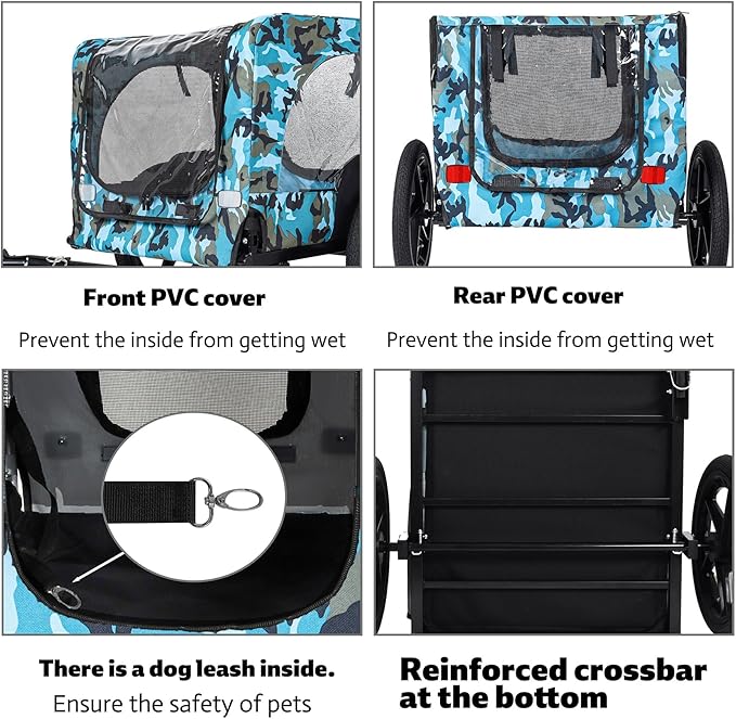 Anwick Dog Bike Trailer, Heavy Duty Dog Trailer for Bicycle, Cart Pet Bike Carrier with 3 Doors, 16" Wheels, Flag, Collapsible to Store, Pet Cart Bicycle Carrier for Small and Medium Pets