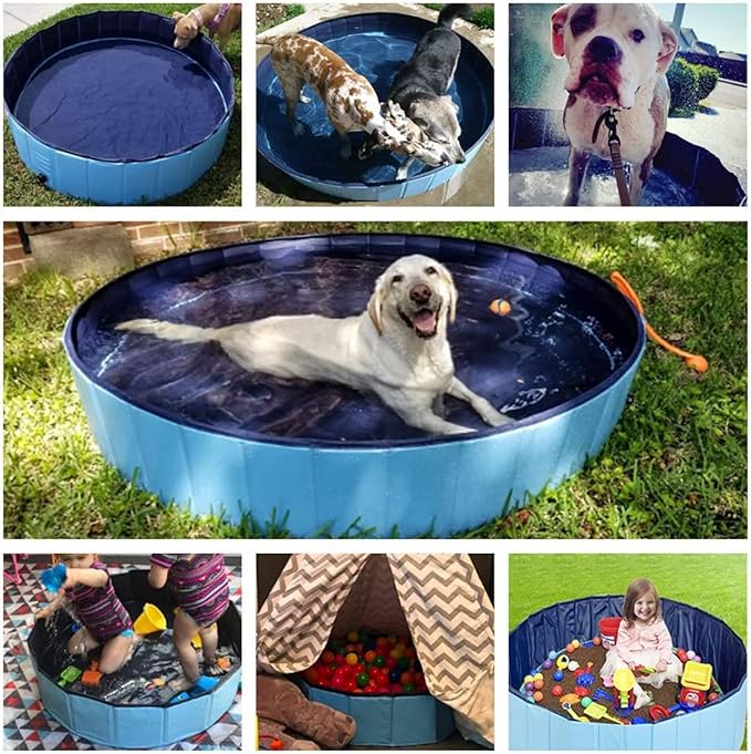 Jasonwell Foldable Dog Pool Collapsible Hard Plastic Dog Swimming Pool Portable Kiddie Pool Pet Pool Doggie Wading Pool Bath Tub for Puppy Small Medium Large Dogs Cats and Kids 32" PP Blue
