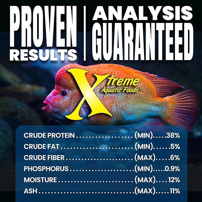 Xtreme Big Fella 3.0mm Pellets: Professional Nutrition for Medium to Large Cichlid/Community Fish - Boost Immune & Digestive Health, Color & Energy, Max Protein Fish Food – USA Farm Grown (9oz)