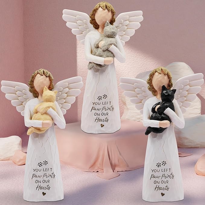 Cat Memorial Gifts for Loss of Cat, Pet Loss Sympathy Gift, Pet Cat Remembrance Gifts, Cat Loss Sympathy Gift, Cat Mom Gifts for Cat Lovers, Cat Statue Hand-Painted Figurines Angel Cat (Gray)