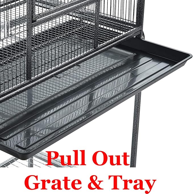 64" Extra Large Wrought Iron Side Nesting Box Doors Flight Breeding Canary Parakeet Cockatiel Lovebird Finch Bird Cage Easy Clean Pull Out Tray with Removable Rolling Stand