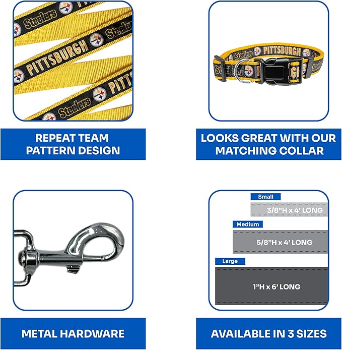 NFL PET Leash Pittsburgh Steelers Dog Leash, Large Football Team Leash for Dogs & Cats. A Shiny & Colorful Cat Leash & Dog Leash Licensed by The NFL