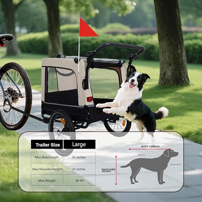 Extra Large 2-in-1 Bike Trailer & Push Cart for Pets - Detachable Bike Hitch & Push Handle Included - All-Terrain Wheels, Quick Release Wheel, Non-Slip Floor, Internal Leash, Holds Up to 88 lbs