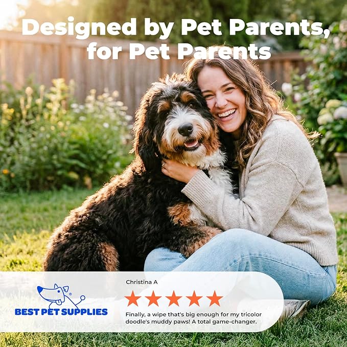 Best Pet Supplies 8" x 9" Large Unscented Dog Wipes - Cleaning and Deodorizing for Paws and Coat - Gentle Formula with Oatmeal Vitamin E for Puppies and Cats - 100 Count