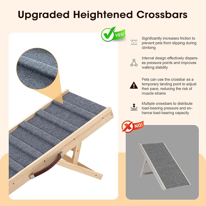 Dog Ramp for Bed, 39.4" Long Wooden Pet Ramp for Small & Large Dogs, 4 Adjustable Heights 12.2" to 22" with Anti-Slip Carpet & Carrying Handle Holds, Portable Dog ramps for Car, Bed, Couch, Outdoo