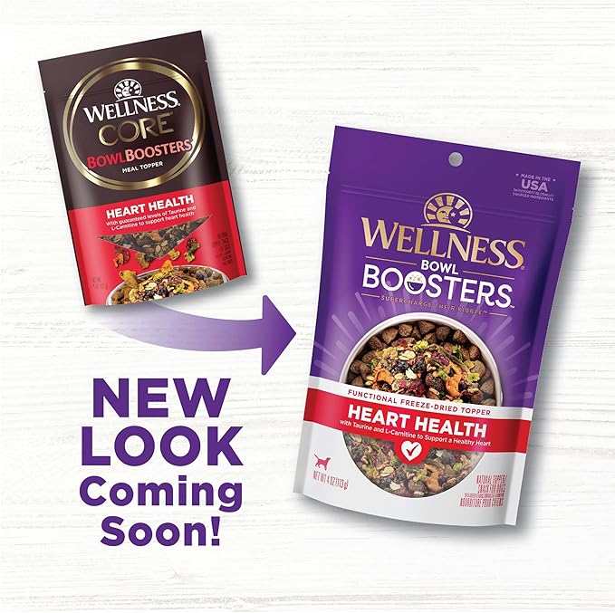 Wellness Bowl Boosters, Dog Food Topper for Small, Medium, & Large Breeds, Grain Free, Natural, Freeze Dried, Heart Health Chicken, 4 Ounce Bag (Pack of 1)