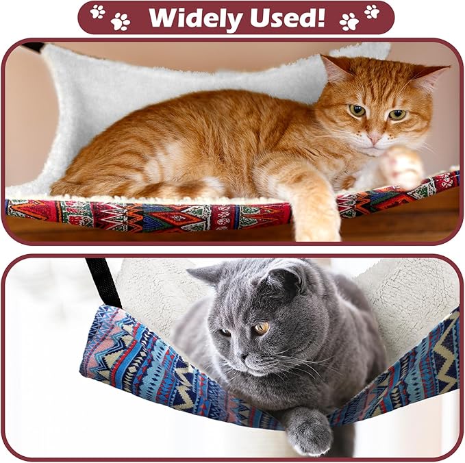 Jetec 2 Pack Cat Hammock for Cage, Catio Accessories Reversible Soft Cats Bed with Adjustable Straps and Hooks Double-Sided Linen and Fleece Hanging Hammock for Cats, Kitten(Ethnic Pattern,L)