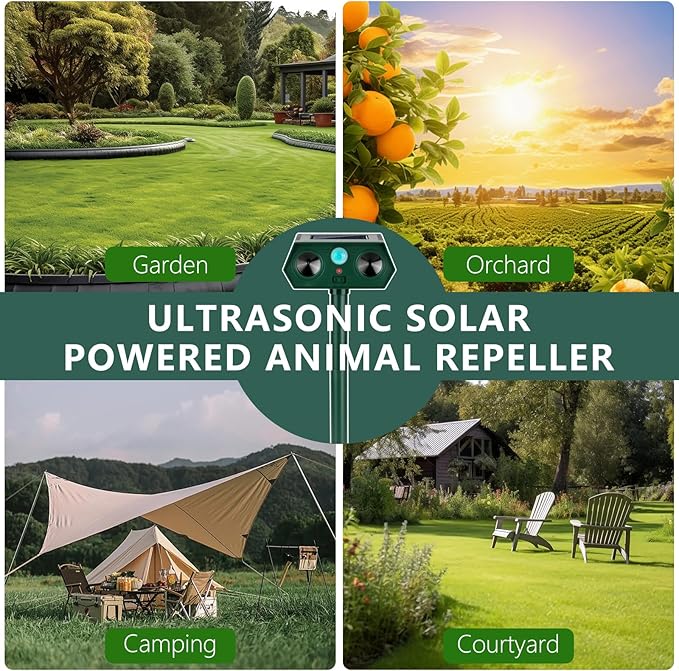 4 Pack 2026 Ultrasonic Animal Repellent Outdoor Cat Repellent Devices Solar Animal Repeller Motion Activated Deterrent to Scare Deer Squirrel Rabbit Raccoon Skunk for Yard Lawn Outdoor