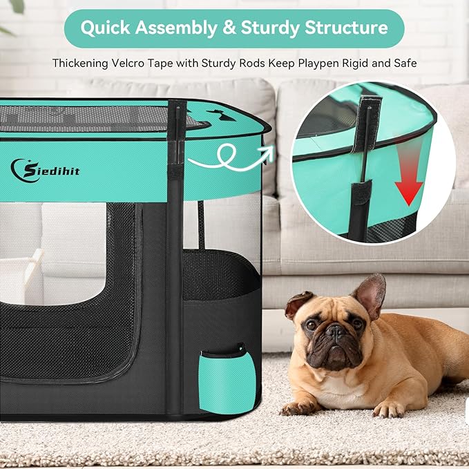 Dog Playpen,Cat Pet Puppy Pen,Portable Playpens for Dogs Indoor Outdoor Travel Camping Use,Foldable Dog Kennel Tent Crate for Rabbit Small Animals with Carrying Case (Green, Medium)