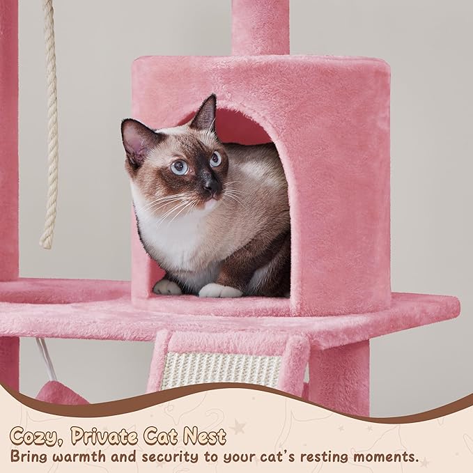 Yaheetech 63.5″ H Cat Tree, Multi Level Cat Tree Condo with Basket Hammock Scratching Post, Cat Furniture for Indoor Cats