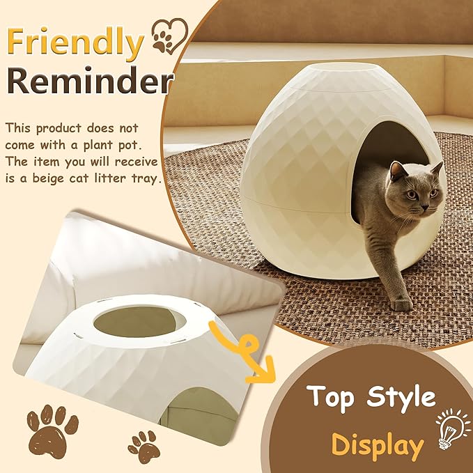 Hidden Cat Litter Box Enclosure with Removable Planter Top Plant Litter Box Hidden Litter Box Vented for Odor Control Multi-Functional for Living Room Indoor,Classic White