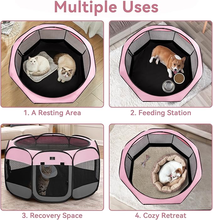 Portable Indoor Dog Playpen for Small Dogs & Puppies by A 4 Pet – 50.39" Pop-Up Soft Puppy Playpens with Bowl, Waterproof Floor, Calm Safe Space for Home, Travel & Daily Use