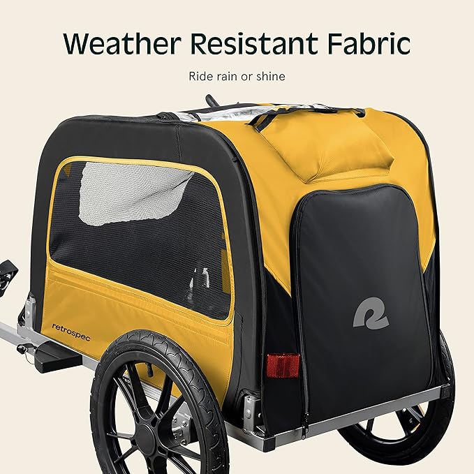 Retrospec Rover Waggin' Pet and Dog Bike Trailer with Weather-Resistant Canopy & Mesh Shield - Foldable Frame, 16in Wheels with Storage Pouch & Internal Safety Leash Supports up to 50 lbs