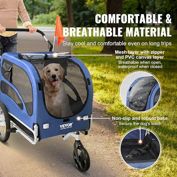 Large Dog Trailer for Bike, Folding Bike Trailer for Dogs with 18.9" Wheels, 120LB Capacity All-Terrain Pet Carrier, Universal Bicycle Coupler