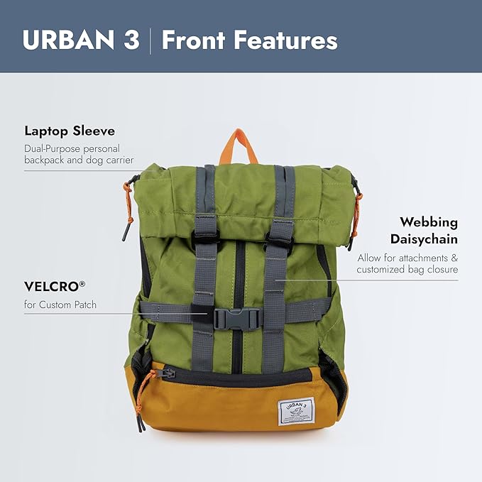 K9 Sport Sack Urban 3 - Small, Leafy - Ideal for Dogs with 13-16” Back Length - Dual-Use, Backpack-Style Carrier + Everyday Pack