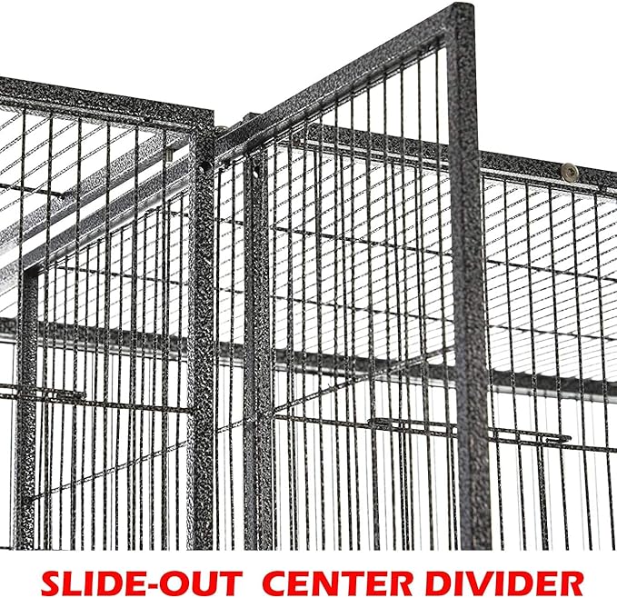 64" Extra Large Double Flight Bird Wrought Iron Double Breeding Cage Slide Out Divider 3-Levels Bird Parrot Cage Cockatiel Conure Bird Cage with Removable Stand on Wheels