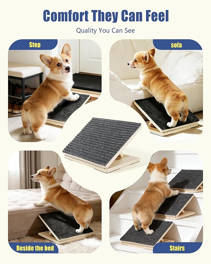 Wooden Dog Ramp for Stairs, 3 Pack Foldable Anti-Slip Pet Steps for Small Dogs, Low-Angle Stair Ramp for Senior, Short-Legged, Injured & Recovery Pets