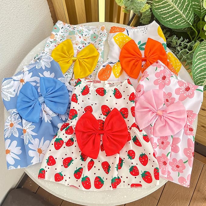 TAPBULL Dog Dresses, Fashionable Pet Dog Clothes, Cute Cat Birthday Dress Outfit (Orange/Red/Yellow/Blue/Pink 5-Pack), X-Large