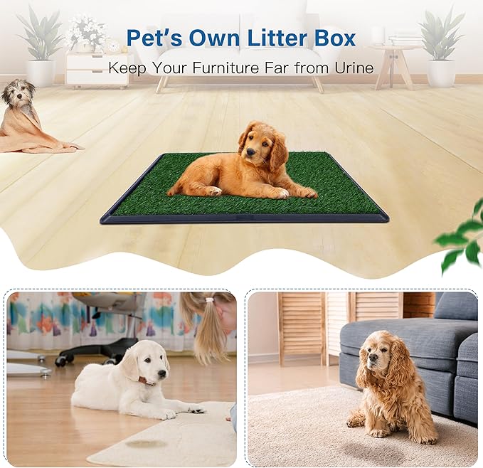FluffyDream Dog Grass Pad with Tray, 20"x25" Artificial Grass for Dogs Potty Strong Absorbency Dog Grass Pad with Tray, Litter Box Training Pad
