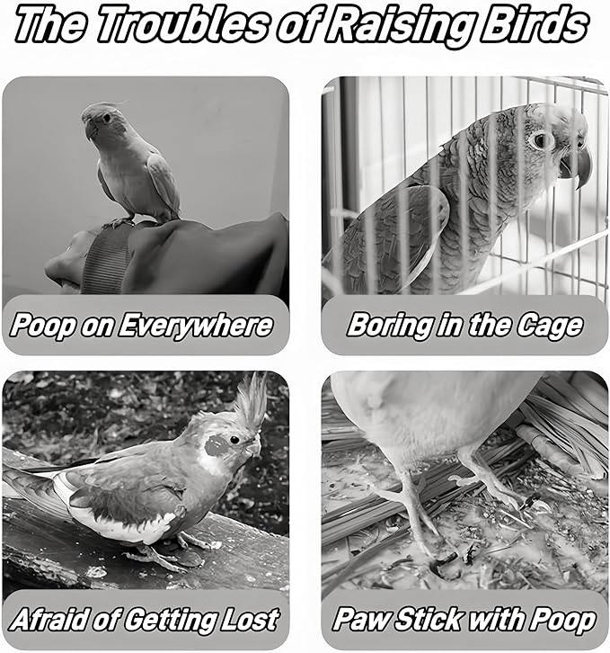 2 Pcs Bird Diapers Bird Harness Flight Suits Diapers with 80in Flying Leash Reusable Parrot Nappy with Waterproof Inner Layer for Cockatiel Budgie Conure Parakeet Lovebird-Dark&Light Blue