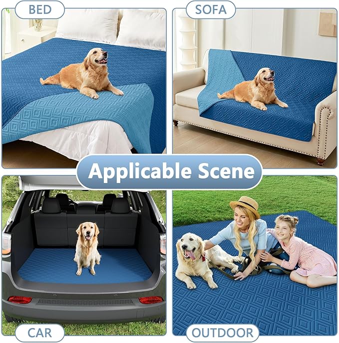 hyha Waterproof Dog Blanket, Soft Pet Bed Blankets, Waterproof Sofa Couch Cover for Dogs Washable, Reversible Pet Couch Covers for Sofa Furniture (82x82 Inch, Navy Blue/Blue)