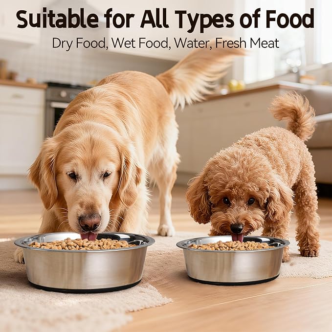 Stainless Steel Dog Bowls, Non Slip Dog Metal Bowls, 2 Pack Food and Water Pet Feeders Heavy Duty Dishwasher Safe (32oz, 4cup)