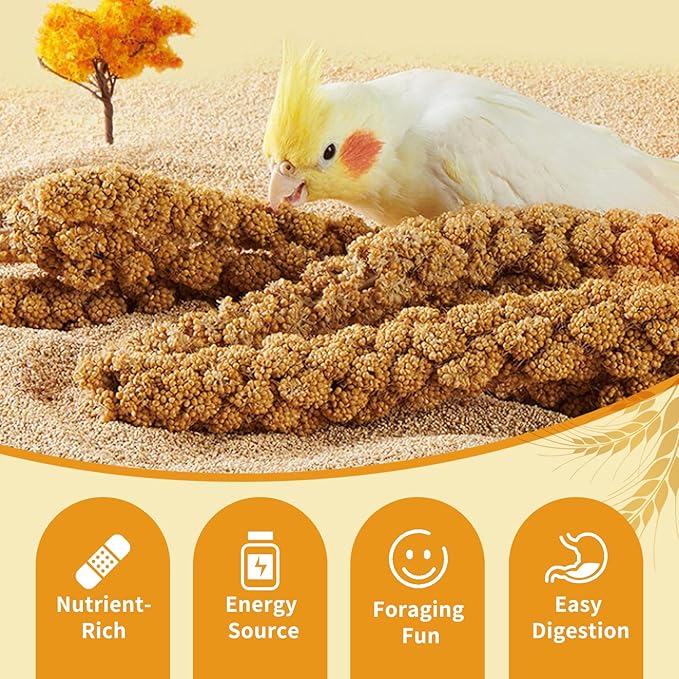 Fhiny Millet Spray for Birds, 1.1LB Natural Sun-Dried Millet for Birds Original Parakeet Food & Treats Spray for Parakeets Parrots Cockatiels Lovebirds Finches Budgies Hamsters