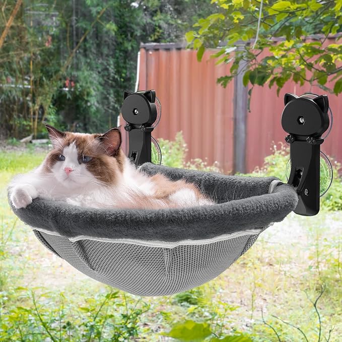Cat Window Perch Cordless, Foldable & Stable Cat Beds- Breathable Cat Window Hammock for Overlooking, Sunbathing and Climbing - Maximum Hold Up to 40lb