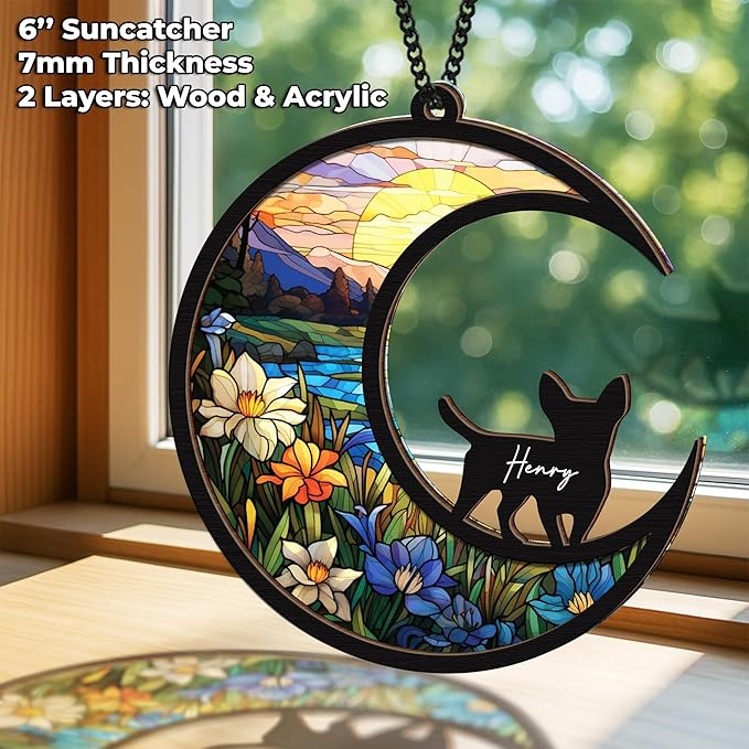 6'' Chihuahua Short Hair Memorial Suncatcher, Custom Name Dog Breed, Pet Ornament Window Car Hanging, Sympathy Gift for Loss of Pet, Passed Away Remembrance Gift for Dog Lovers 28-SS1