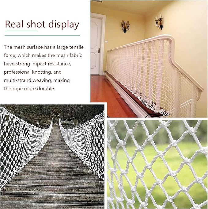 SCITOY Rope Net for Playground Safety Net in White Nylon Child pet Cat Safety Anti-Fall Net for Stair Railings Balcony Patio Protection 10cm mesh,1x10m(3x33ft)