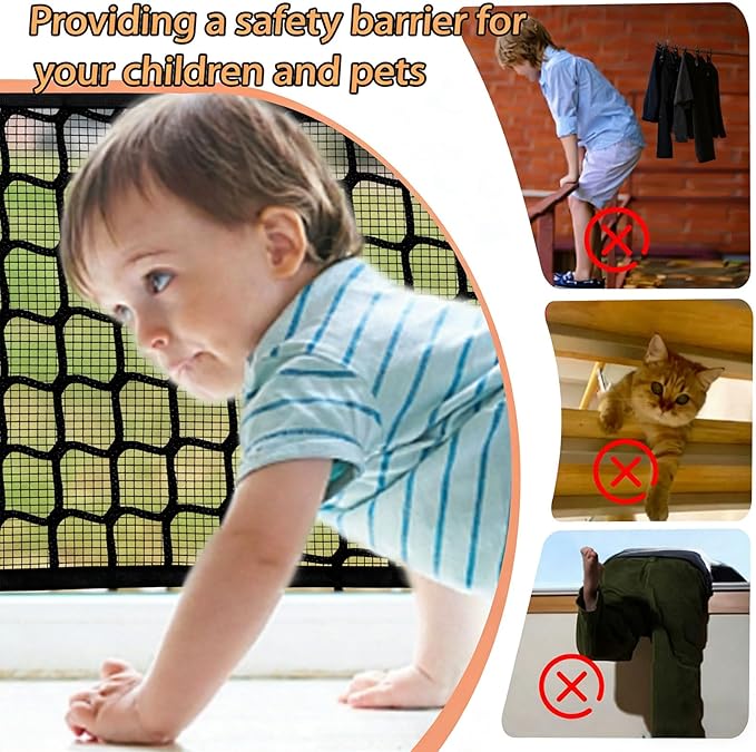 Safety Rope Net for Kids, Nylon Knotless Fence Net for Stairway Balcony Guard, Outdoor Terrace Decoration Pet Anti-Fall Rope Netting(Size:6M×7M(19.7FT×22.9FT),Color:Black)