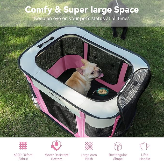 Dog Playpen,Cat Pet Puppy Pen,Portable Playpens for Dogs Indoor Outdoor Travel Camping Use,Foldable Dog Kennel Tent Crate for Rabbit Small Animals with Carrying Case (Pink, Large)