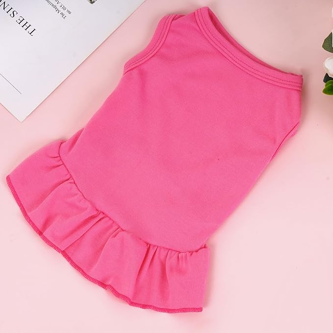Dog Dresses Cat Skirt Solid Color Dog Clothes Summer Sleeveless Puppy Girl Clothes for Small Pet Dogs Cats (Rose Pink, X-Small)