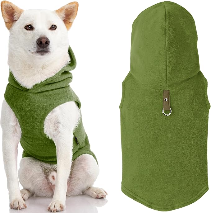 Gooby - Fleece Vest Hoodie, Small Dog Pull Over Hooded Fleece Jacket with Leash Ring, Green, Medium