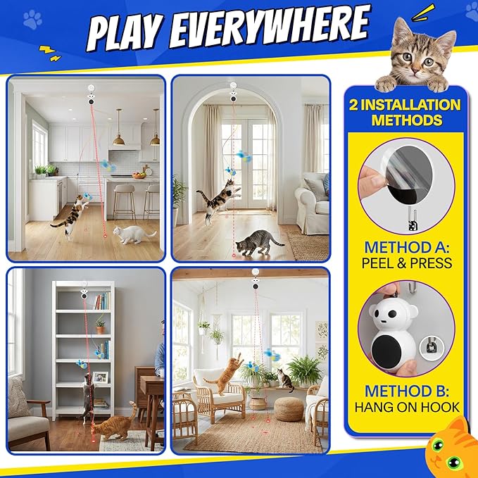 Interactive Cat Toys for Indoor Cats - 2 in 1 Automatic Cat Toy with Flying Bird，Smart Moving Wand Toy with 2 Modes, Auto On/Off Hanging Safe Toys for Bored Kitten & Adult Cats (Green)