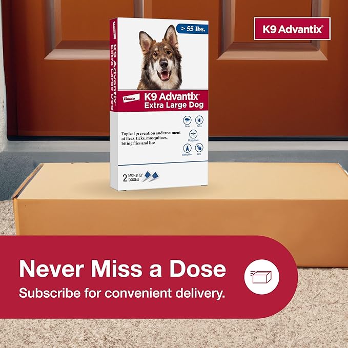 K9 Advantix Flea, Tick & Mosquito Prevention for Dogs Over 55 lbs. | Flea Drops for Extra Large Dogs | Apply Monthly | 4 Treatments (Pack of 2)
