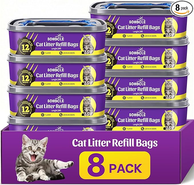 Upgraded Cat Litter Refill Bags|8-Pack Cartridges Compatible with Genie Cat Litter Refills Standard,Plus and Style Pail |7-Layer Superior Odor Control (NOT Compatible with XL)