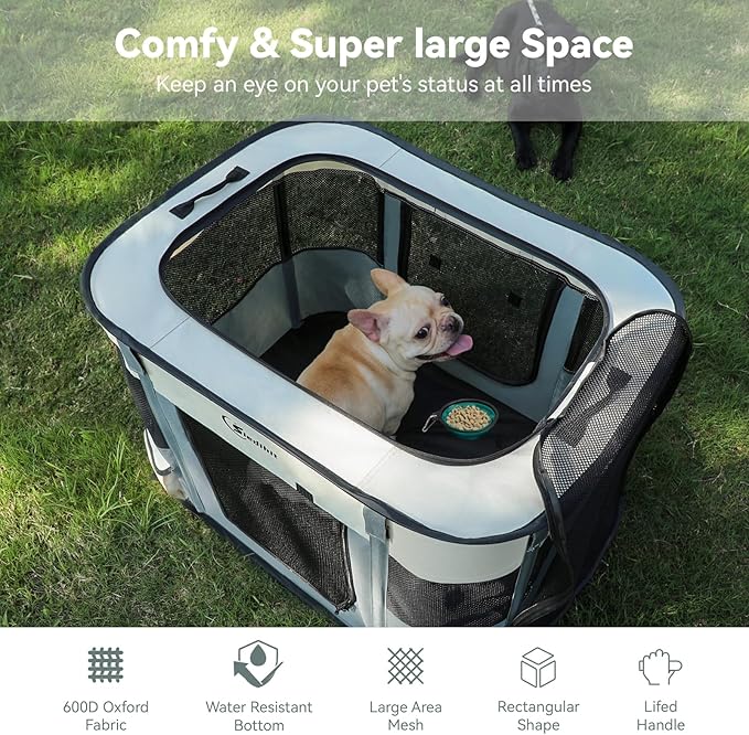 Dog Playpen,Cat Pet Puppy Pen,Portable Playpens for Dogs Indoor Outdoor Travel Camping Use,Foldable Dog Kennel Tent Crate for Rabbit Small Animals with Carrying Case (Grey, Small)
