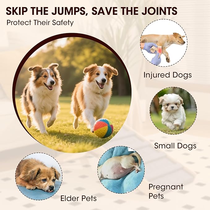 Dog Ramp for Bed, 47.3" Long Wooden Pet Ramp for Small & Large Dogs, 4 Adjustable Heights 13.8" to 26" with Anti-Slip Carpet & Carrying Handle Holds, Portable Dog ramps for Car, Bed, Couch, Outdoor