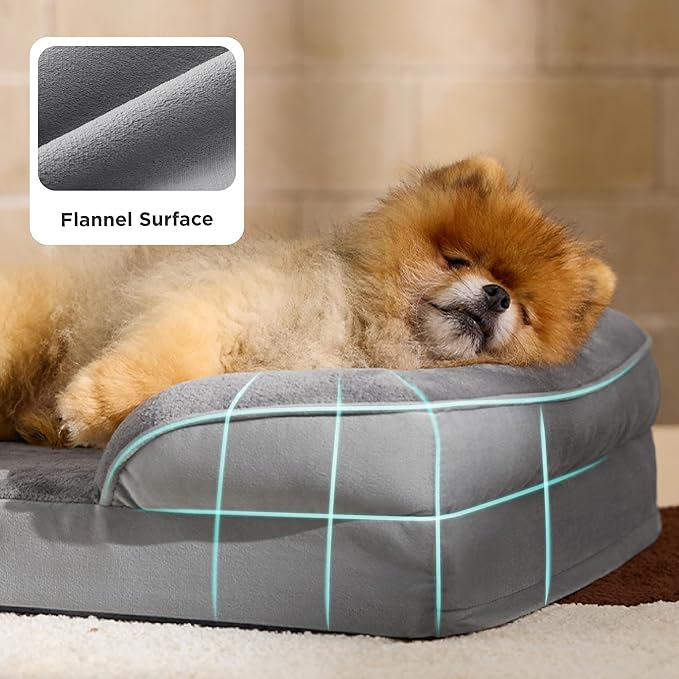 Bedsure Orthopedic Dog Beds for Small Dogs - Washable Small Dog Cat Bed Waterproof, Comfort Pet Couch Sofa with Washable Removable Cover, Pets Bed with Nonskid Bottom, Grey, 24"