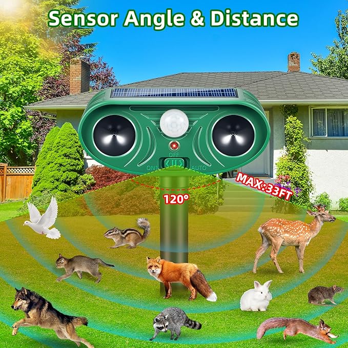 2026 Racoon Squirrel Sonic Fortress Pro Rabbit Repellent Outdoor, Solar Ultrasonic Animal Repeller Deer Deterrent with Motion Sensor to Scare Cat Skunk Dog Out of Garden Farm Yard(4Pack)